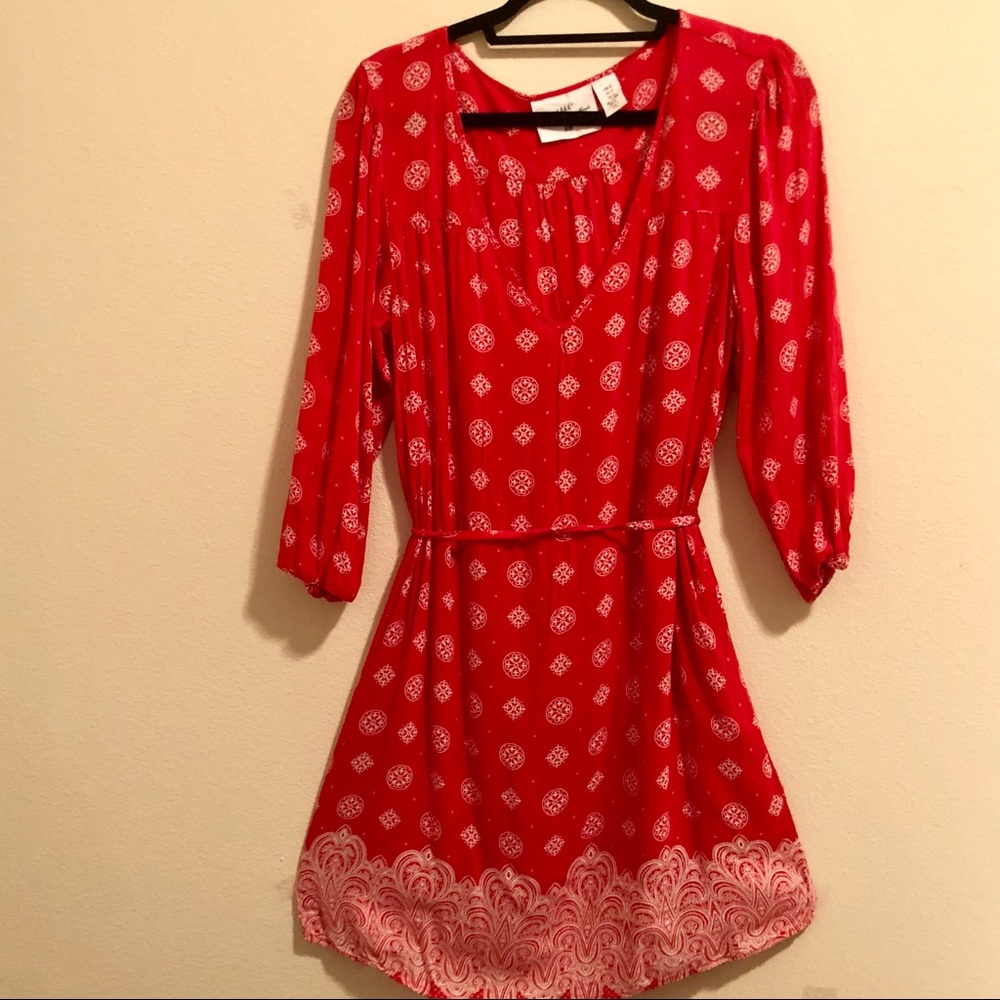 L.O.G.G red 3/4 sleeve print dress